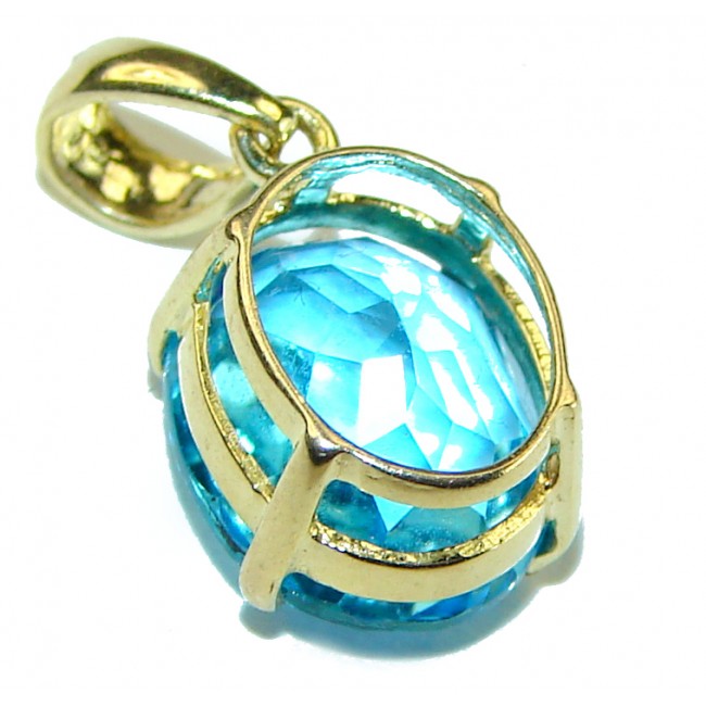 Precious REAL 14K yellow Gold genuine 4.87 carat Swiss Blue Topaz Pendant - photo 1