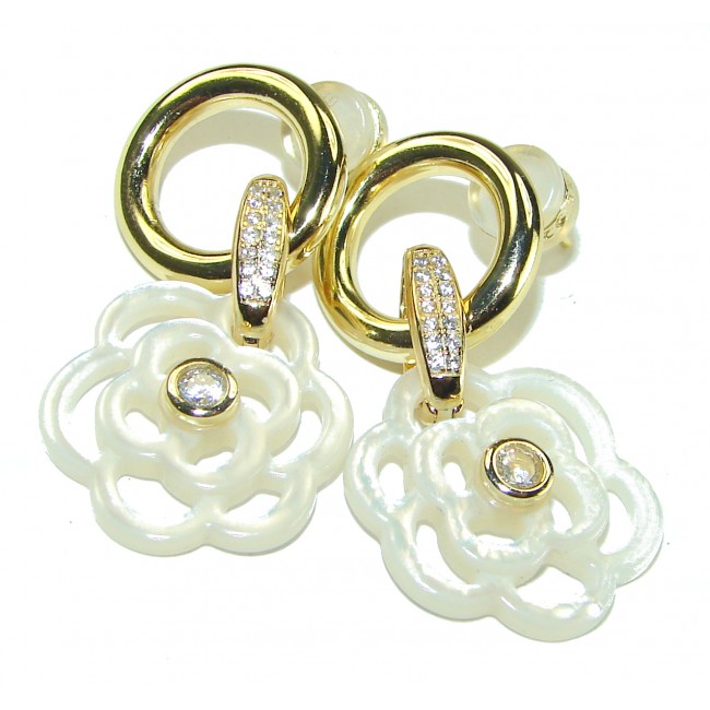 Genuine Blister Pearl 0.3 carat lab grown Diamond 18K Gold over .925 Sterling Silver handcrafted Statement Earrings - photo 2