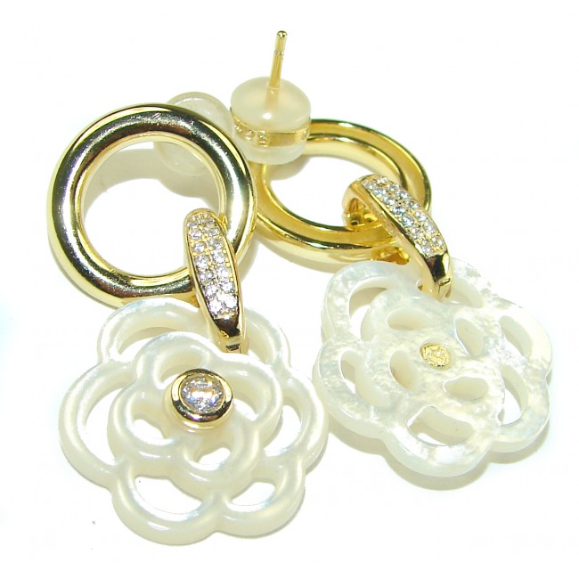 Genuine Blister Pearl 0.3 carat lab grown Diamond 18K Gold over .925 Sterling Silver handcrafted Statement Earrings - photo 1