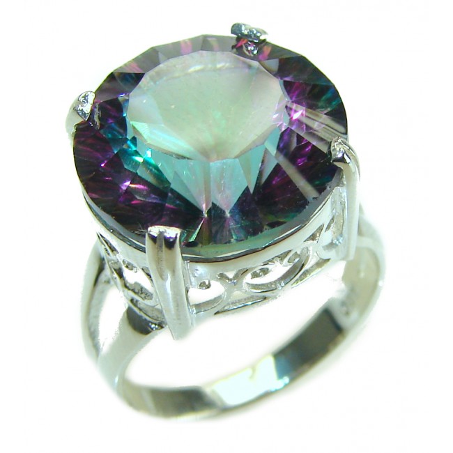 Fancy 14.2 CARAT Mystic Topaz .925 Sterling Silver handcrafted ring size 8 - photo 3