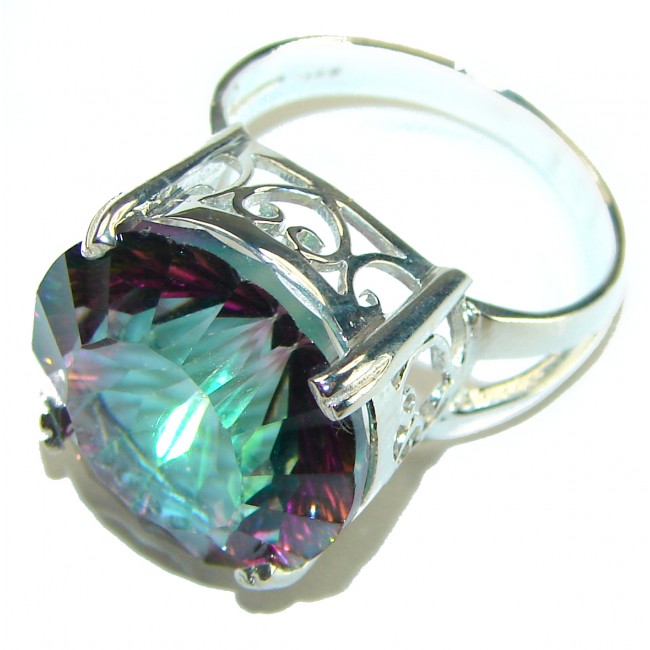 Fancy 14.2 CARAT Mystic Topaz .925 Sterling Silver handcrafted ring size 8 - photo 1