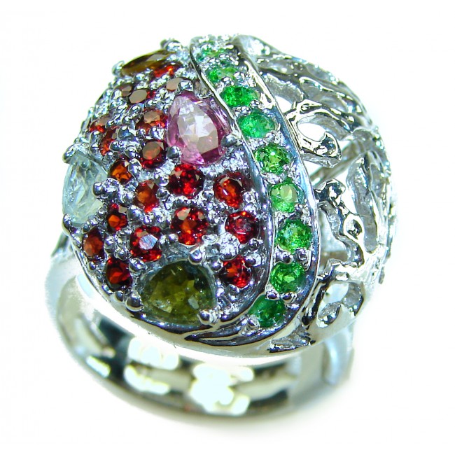 Precious authentic 7.5 carat Pink- Green Watermelon Tourmaline .925 Sterling Silver Handcrafted Ring size 8