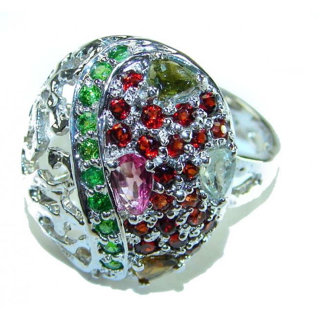 Precious authentic 7.5 carat Pink- Green Watermelon Tourmaline .925 Sterling Silver Handcrafted Ring size 8