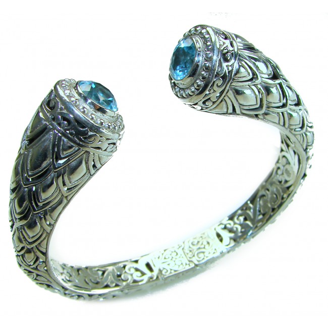 Bali Legacy 49.5 grams authentic 8.9 carat Swiss Blue topaz Floral Bracelet in .925 Sterling Silver handcrafted bracelet - photo 4