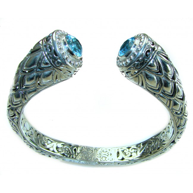 Bali Legacy 49.5 grams authentic 8.9 carat Swiss Blue topaz Floral Bracelet in .925 Sterling Silver handcrafted bracelet - photo 3