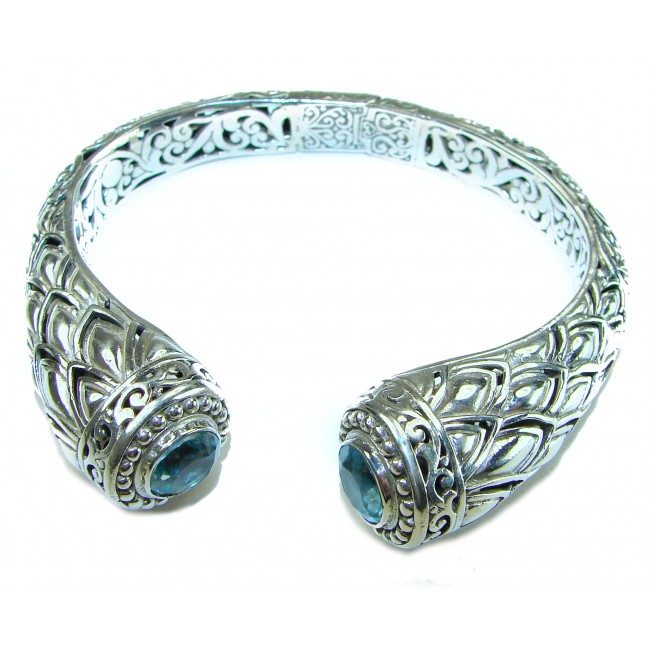 Bali Legacy 49.5 grams authentic 8.9 carat Swiss Blue topaz Floral Bracelet in .925 Sterling Silver handcrafted bracelet - photo 2