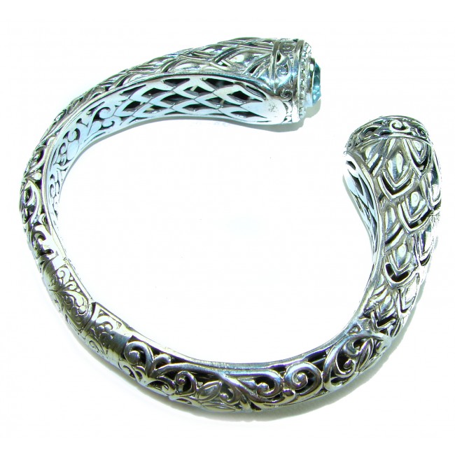 Bali Legacy 49.5 grams authentic 8.9 carat Swiss Blue topaz Floral Bracelet in .925 Sterling Silver handcrafted bracelet - photo 1