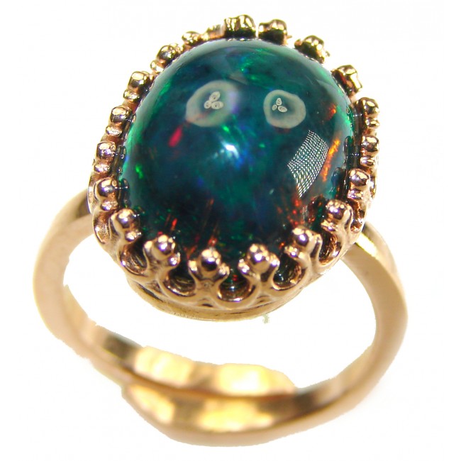 A COSMIC POWER Genuine 24.2 carat Black Opal 18K Gold over .925 Sterling Silver handmade Ring size 8 adjustable