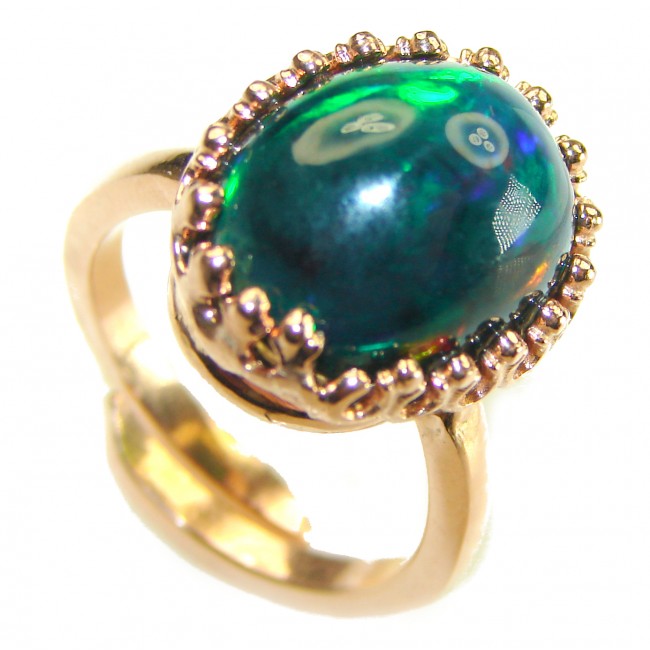 A COSMIC POWER Genuine 24.2 carat Black Opal 18K Gold over .925 Sterling Silver handmade Ring size 8 adjustable