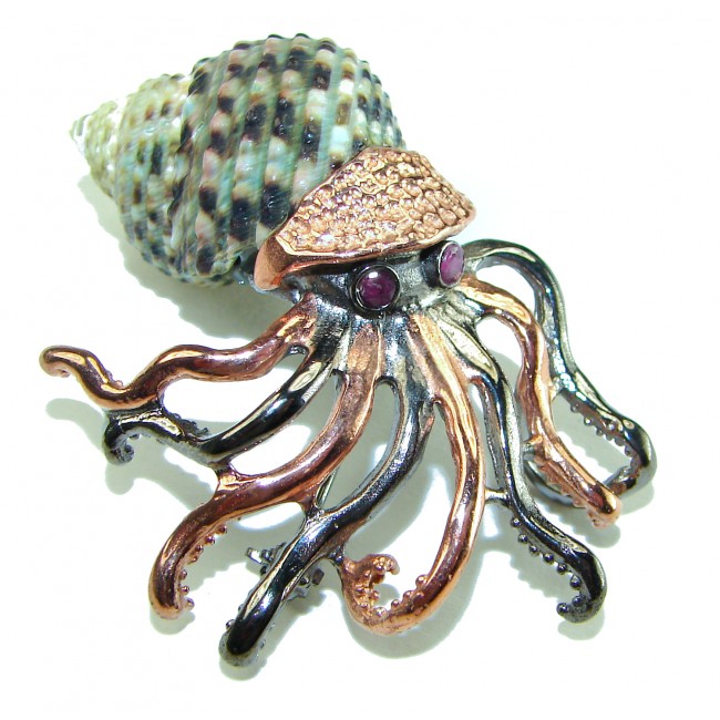 Octopus Ammonite 14K Rose Gold over .925 Sterling Silver handcrafted Brooch Pendant