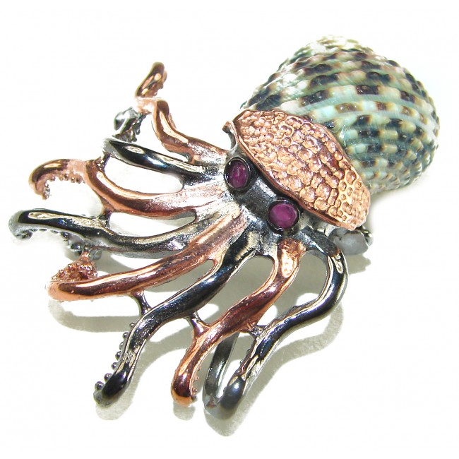 Octopus Ammonite 14K Rose Gold over .925 Sterling Silver handcrafted Brooch Pendant