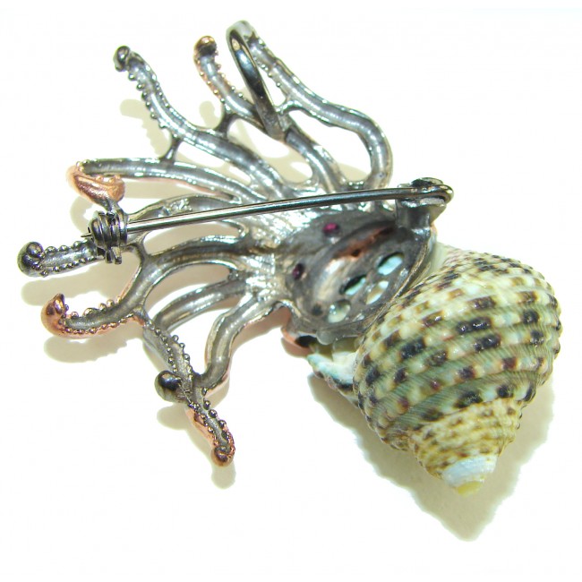 Octopus Ammonite 14K Rose Gold over .925 Sterling Silver handcrafted Brooch Pendant