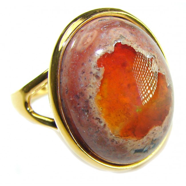 Queen of Fire best quality 22.4 carat Mexican Opal 18K Gold over .925 Sterling Silver handmade ring 8 1/4 - photo 3