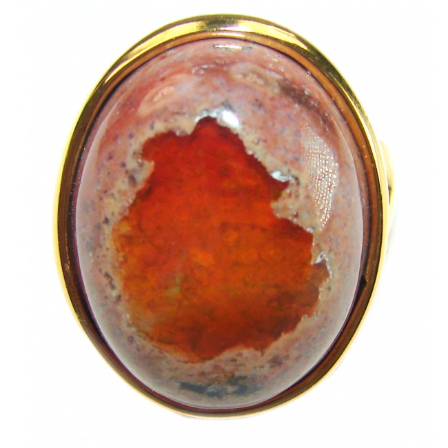 Queen of Fire best quality 22.4 carat Mexican Opal 18K Gold over .925 Sterling Silver handmade ring 8 1/4 - photo 2