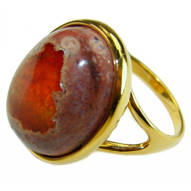 Queen of Fire best quality 22.4 carat Mexican Opal 18K Gold over .925 Sterling Silver handmade ring 8 1/4 - photo 1