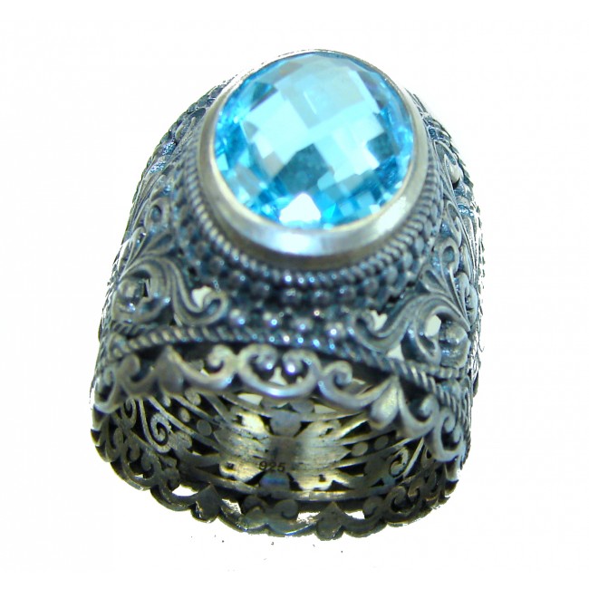 Vintage Style Blue Beauty 11.5 carat Blue Swiss Topaz .925 Sterling Silver handcrafted Ring size 7 3/4 - photo 3