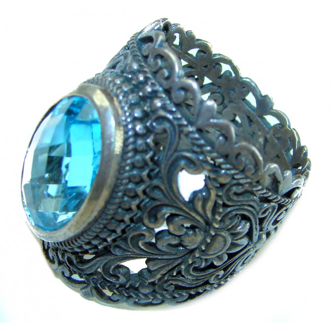 Vintage Style Blue Beauty 11.5 carat Blue Swiss Topaz .925 Sterling Silver handcrafted Ring size 7 3/4 - photo 1