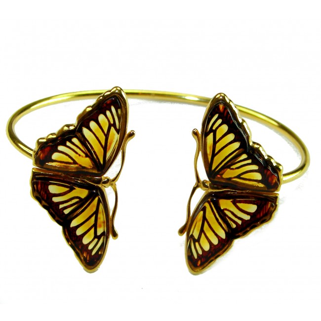 Golden Butterfly Genuine Baltic Amber 14K Gold over .925 Sterling Silver handamde Bracelet - photo 2