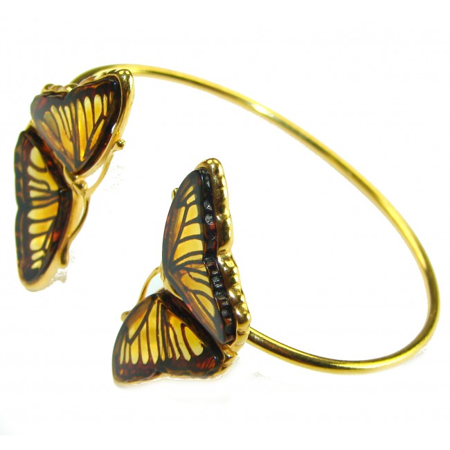 Golden Butterfly Genuine Baltic Amber 14K Gold over .925 Sterling Silver handamde Bracelet - photo 1
