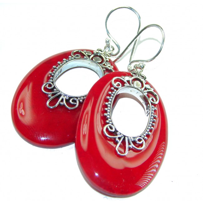 Genuine Red Fossilized Coral .925 Sterling Silver handmade earrings