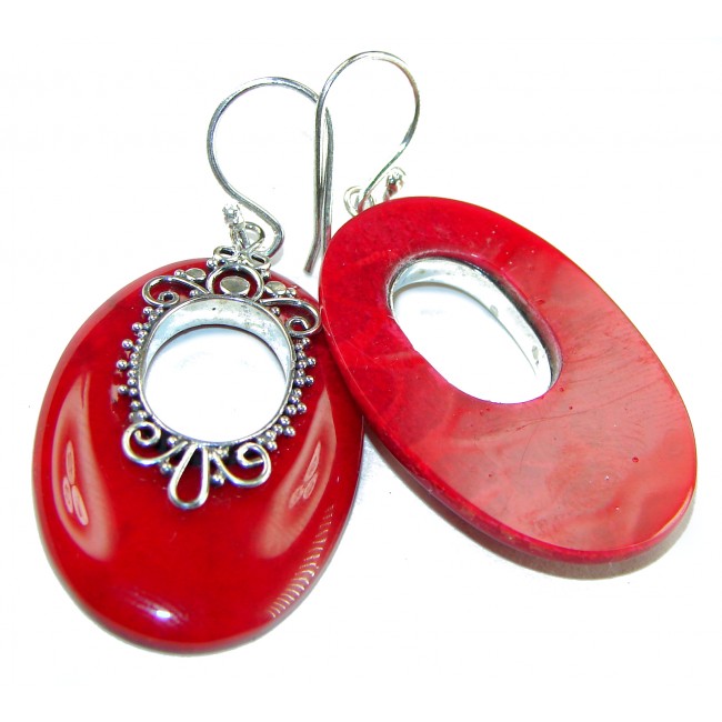 Genuine Red Fossilized Coral .925 Sterling Silver handmade earrings