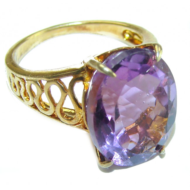 Dramatic design 8.8 carat Amethyst 14K Gold over .925 Sterling Silver Handcrafted Ring size 7 - photo 3