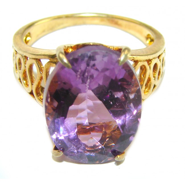 Dramatic design 8.8 carat Amethyst 14K Gold over .925 Sterling Silver Handcrafted Ring size 7 - photo 2