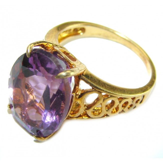 Dramatic design 8.8 carat Amethyst 14K Gold over .925 Sterling Silver Handcrafted Ring size 7 - photo 1