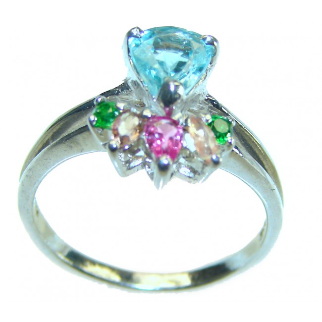 Splendid 1.5 carat Aquamarine .925 Sterling Silver Handcrafted Ring size 7 1/4 - photo 2