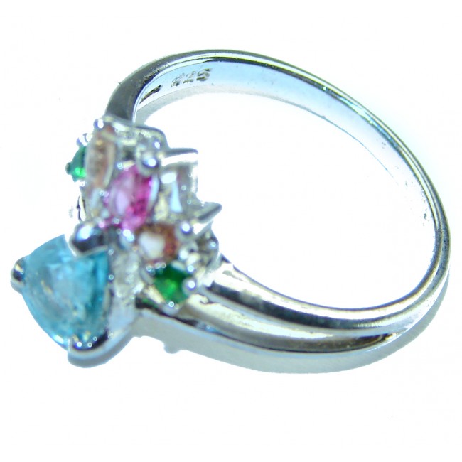 Splendid 1.5 carat Aquamarine .925 Sterling Silver Handcrafted Ring size 7 1/4 - photo 1