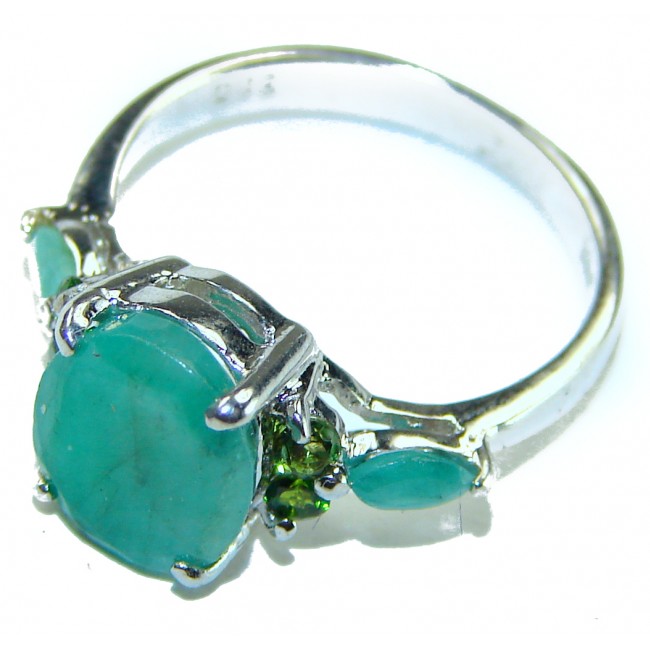 Authentic 2.3 carat Ruby Emerald Sapphire .925 Sterling Silver handmade Cocktail Ring s. 5 1/4