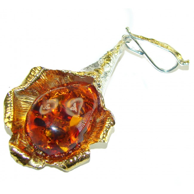 Masterpiece Golden Natural Baltic Amber 14K Gold over .925 Sterling Silver handmade Pendant - photo 3