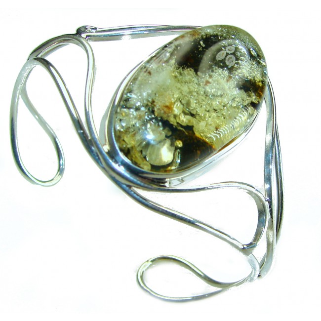 Modern Design Genuine 27.8 carat Baltic Amber .925 Sterling Silver handcrafted Bracelet / Cuff - photo 3
