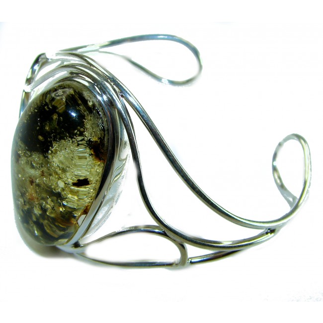Modern Design Genuine 27.8 carat Baltic Amber .925 Sterling Silver handcrafted Bracelet / Cuff - photo 1