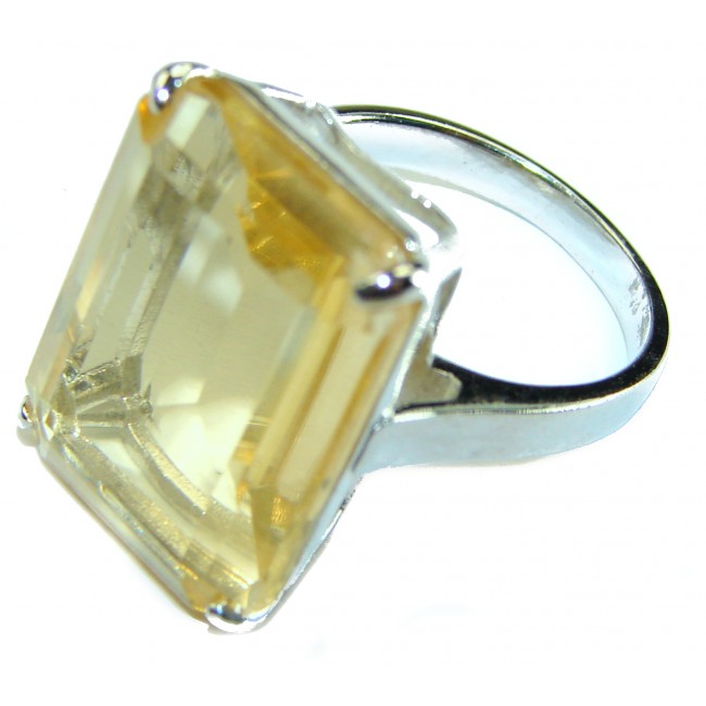 Pure Joy 15.8 carat Genuine Lemon Quartz 14K Gold over .925 Sterling Silver handcrafted ring size 7 3/4 - photo 1