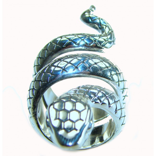 Large Boa Snake .925 Sterling Silver handcrafted Statement Ring size 7 1/2