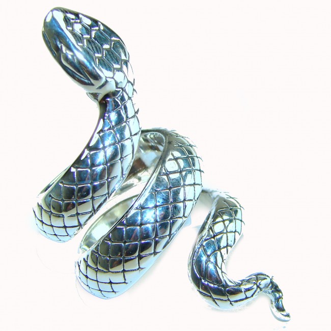 Large Boa Snake .925 Sterling Silver handcrafted Statement Ring size 7 1/2
