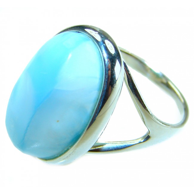 Precious natural Blue Larimar .925 Sterling Silver handmade ring size 6 1/4 - photo 1