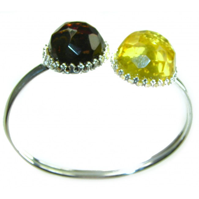 Luxurious Color-changing natural 19.9 carat faceted Baltic Amber .925 Sterling Silver handmade bangle Bracelet - photo 4