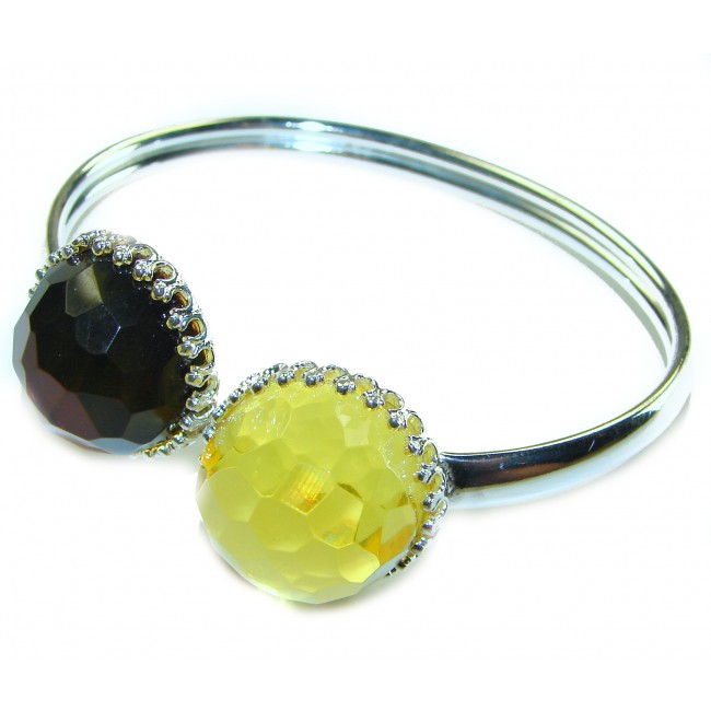 Luxurious Color-changing natural 19.9 carat faceted Baltic Amber .925 Sterling Silver handmade bangle Bracelet - photo 2