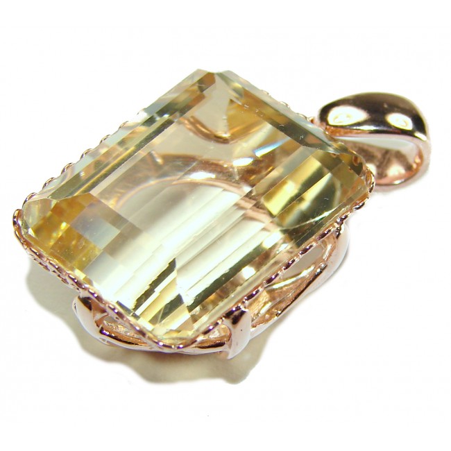 Emerald cut 10.3 carat Lemon Quartz 14K Gold over .925 Sterling Silver handcrafted pendant - photo 2