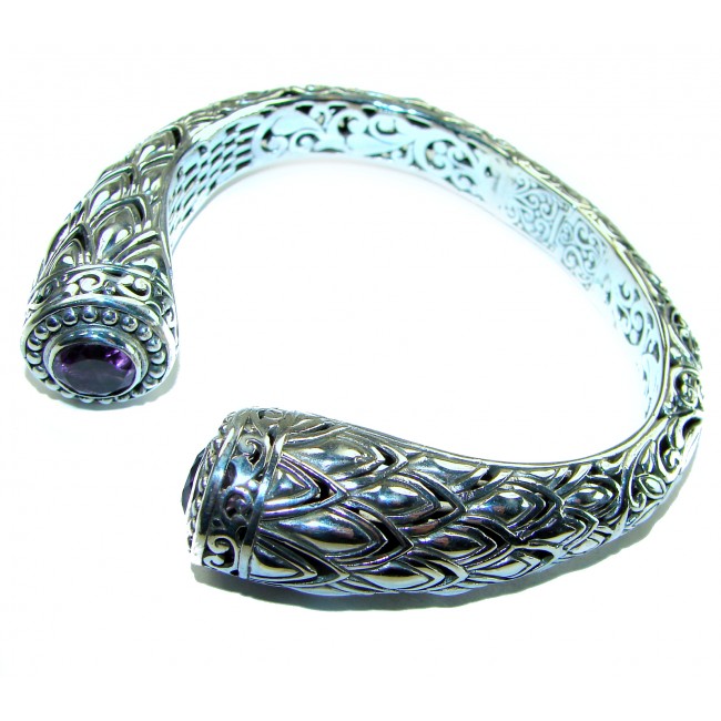 Bali Legacy 49.5 grams authentic 8.9 carat Amethyst Floral Bracelet in .925 Sterling Silver handcrafted bracelet - photo 1