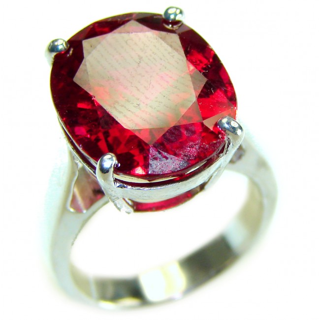 Red Passion 12.5 carat Red Topaz .925 Silver handcrafted Cocktail Ring s. 5 1/4