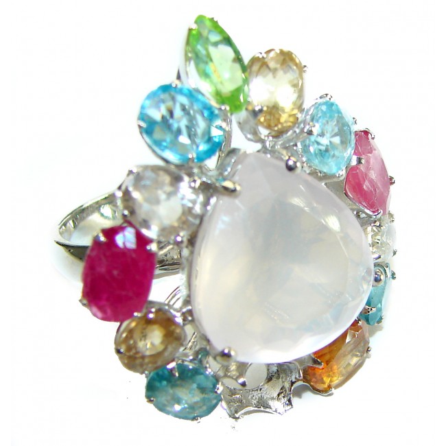 Pink Cascade authentic Italy made 25.5 carat Rose Quartz 18k Gold over .925 Sterling Silver incredible Ring size 8 - photo 3