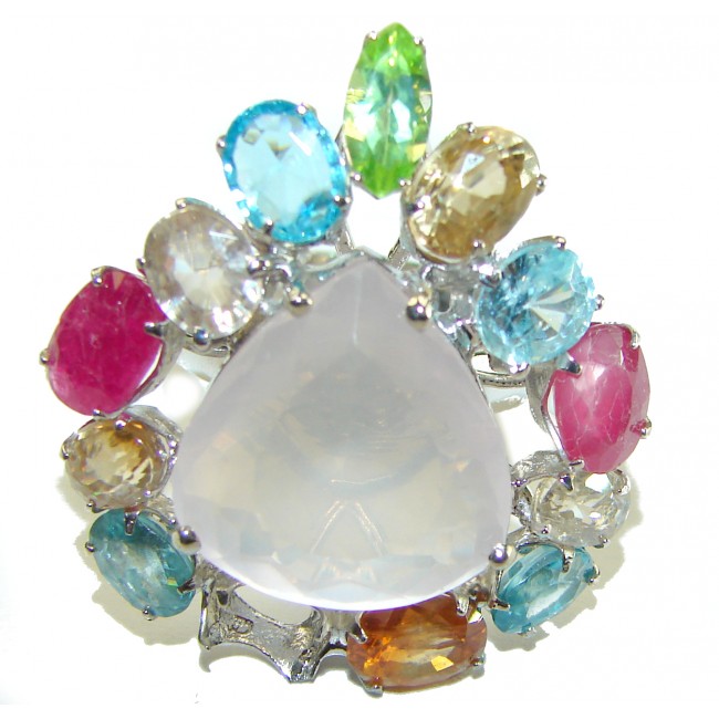 Pink Cascade authentic Italy made 25.5 carat Rose Quartz 18k Gold over .925 Sterling Silver incredible Ring size 8 - photo 2