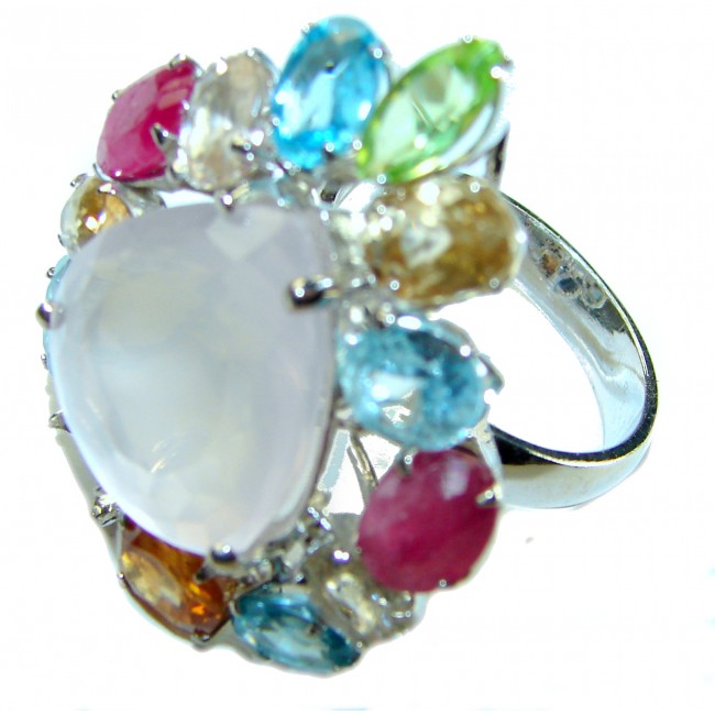 Pink Cascade authentic Italy made 25.5 carat Rose Quartz 18k Gold over .925 Sterling Silver incredible Ring size 8 - photo 1