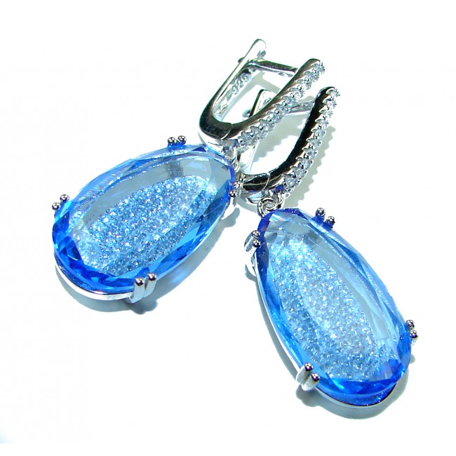 Eau Propre natural 18.5 CARAT Blue Swiss Topaz .925 Sterling Silver handcrafted earrings - photo 2