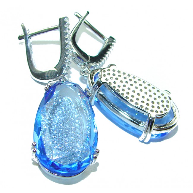 Eau Propre natural 18.5 CARAT Blue Swiss Topaz .925 Sterling Silver handcrafted earrings - photo 1