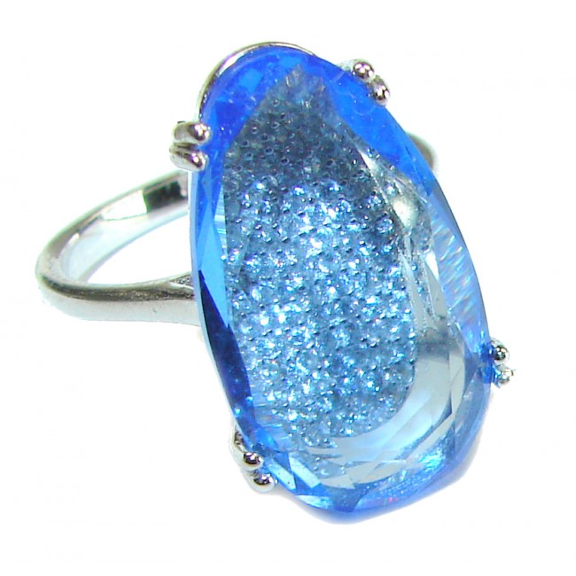 Blue Sky 10.5 carat Swiss Blue Topaz .925 Sterling Silver Handcrafted Ring size 7 - photo 3