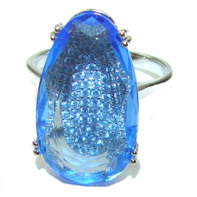 Blue Sky 10.5 carat Swiss Blue Topaz .925 Sterling Silver Handcrafted Ring size 7 - photo 2